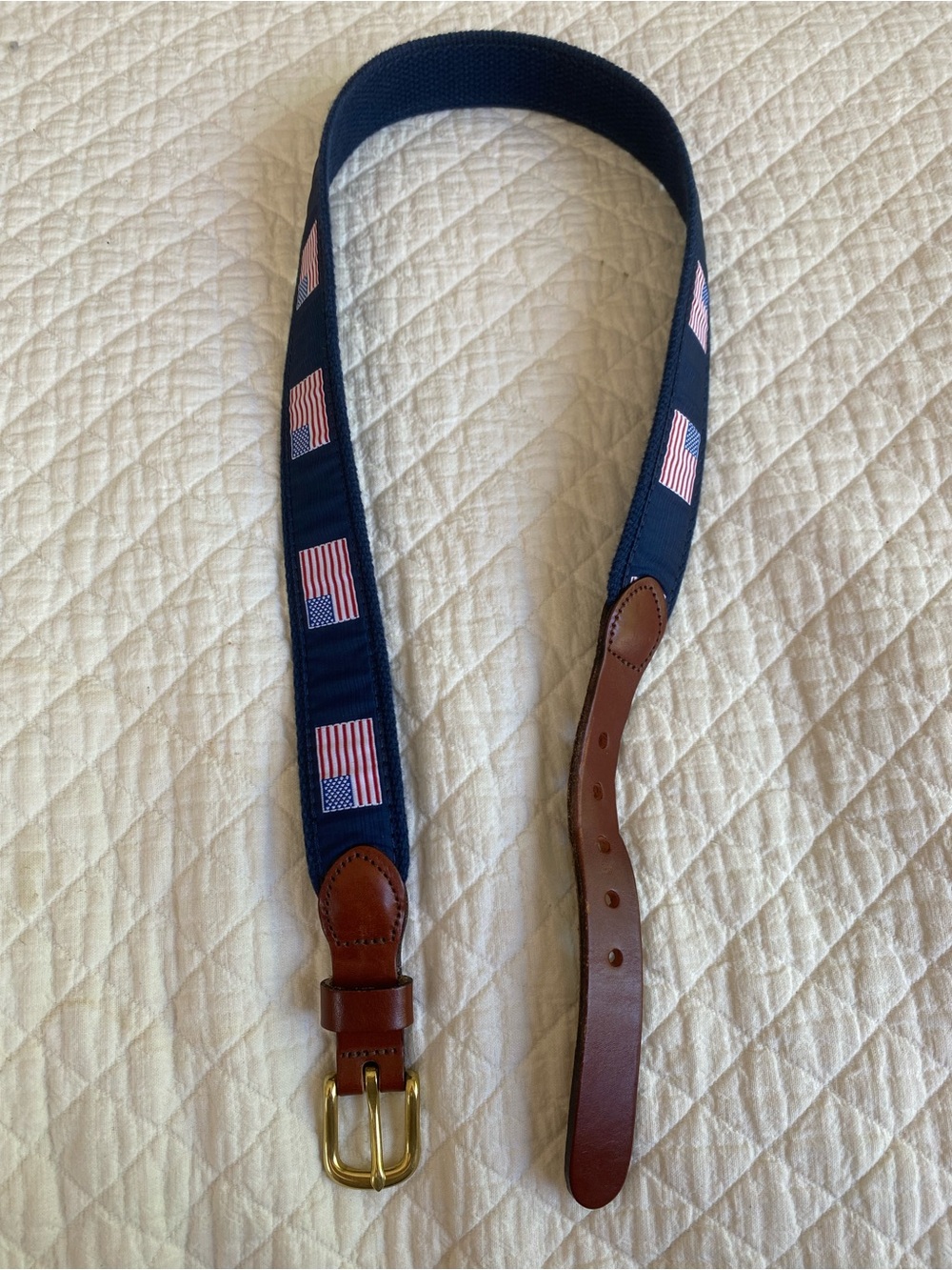 USA American Flag Leather Man Ltd Belt Brass Buckle Patriotic 4th of July Preppy